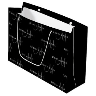 Bolsa De Regalo Grande Nombres de parejas y monograma elegantes
