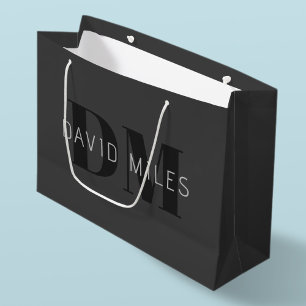 Bolsa De Regalo Grande Nombres y monogramas editables modernos en gris os