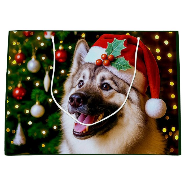 Bolsa De Regalo Grande Norwegian Elkhound Holiday  (Anverso)