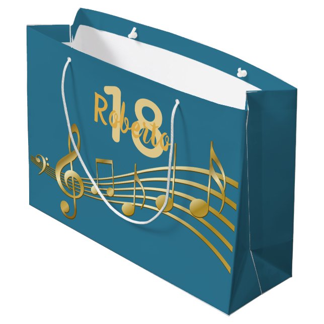 Bolsa De Regalo Grande notas de música verde verde azulada de 18 años (Angulo reverso)