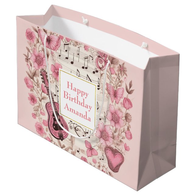 Bolsa De Regalo Grande Notas de música y cumpleaños estilo retro de flore (Angulo reverso)