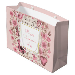 Bolsa De Regalo Grande Notas musicales y El día de San Valentín elegante 