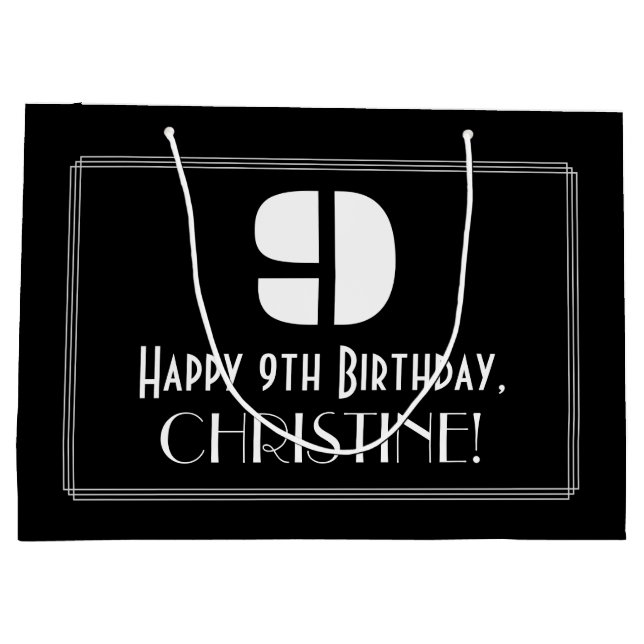 Bolsa De Regalo Grande Noveno cumpleaños ~ Art Deco Inspirado Aspecto "9" (Reverso)