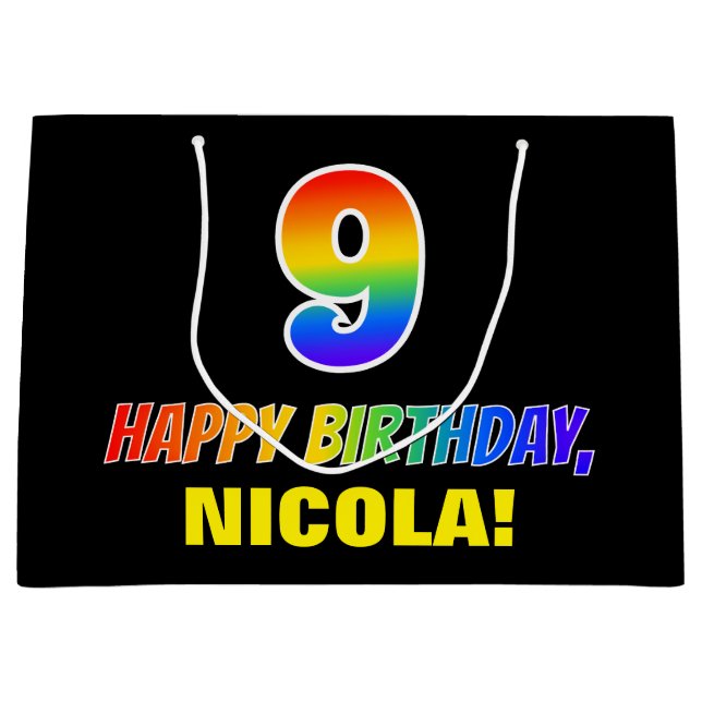 Bolsa De Regalo Grande Noveno cumpleaños: audaz, divertido, simple, arcoi (Anverso)