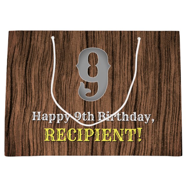 Bolsa De Regalo Grande Noveno cumpleaños: Country Western Inspired Look,  (Anverso)