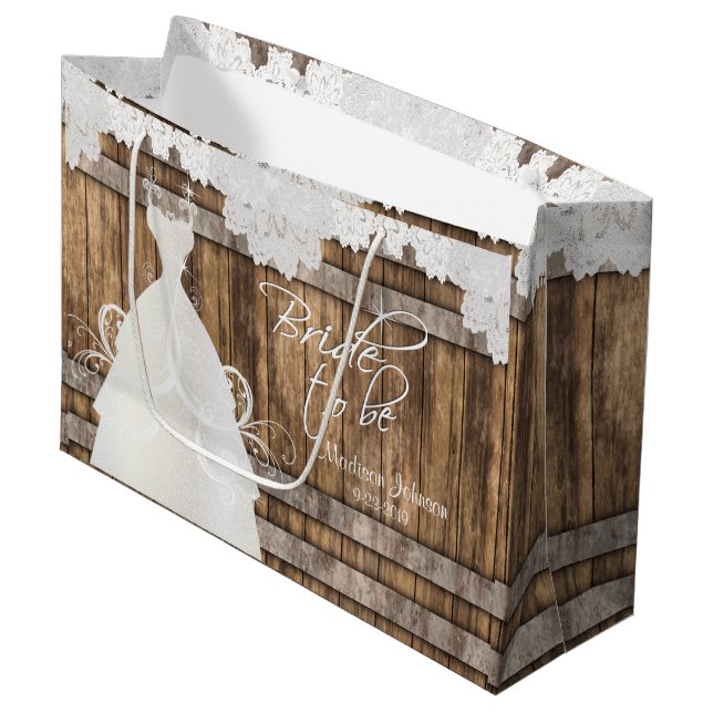 Bolsa De Regalo Grande Novia a ser - Rústico diseño de barril de madera y (Angulo Anverso)