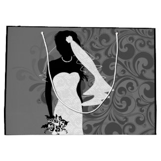 Bolsa De Regalo Grande Novia Negra Silueta en Vestido de Novia Blanco