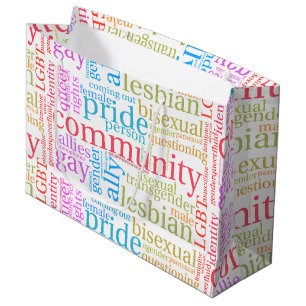 Bolsa De Regalo Grande nube de palabras de la comunidad arcoíris LGBTQ+ d