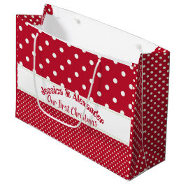 Bolsa De Regalo Grande Nuestro primer Personalizado del Polka Rojo de Nav