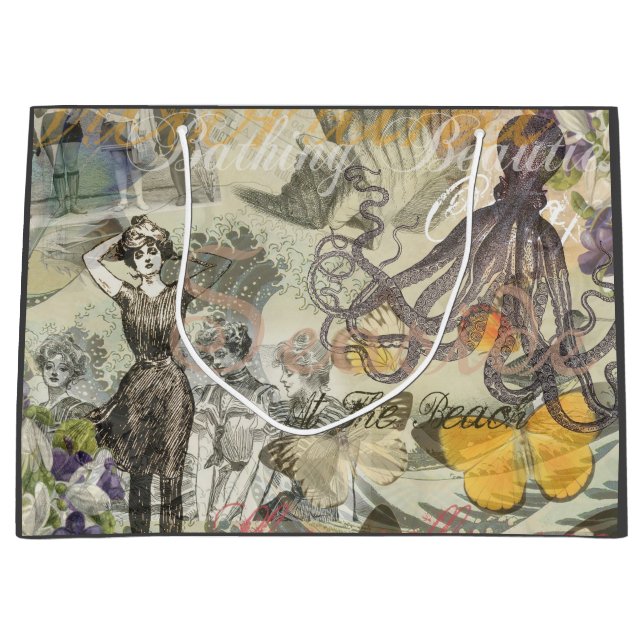 Bolsa De Regalo Grande Octopus Beach Antique Coastal Steampunk (Anverso)