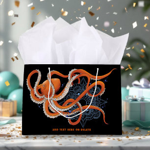 Bolsa De Regalo Grande Octopus Naranja Mandala Blue