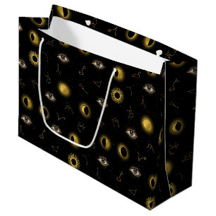 Bolsa De Regalo Grande Ojo Celestial Negro Oro y Ojo Zodiaco Luna