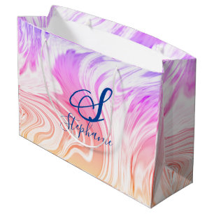Bolsa De Regalo Grande Ola Blanca Rosa Abstracta Monogramas Giro Cuestos
