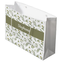 Bolsa De Regalo Grande Olivas Verde Salvia Monograma Nombre Acuarela