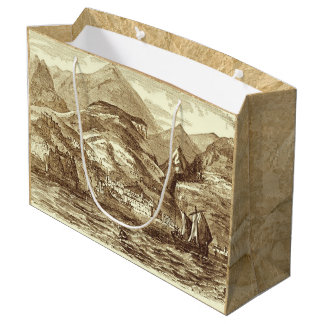 Bolsa De Regalo Grande Opinión panorámica Sepia-Teñida puerto de Funchal