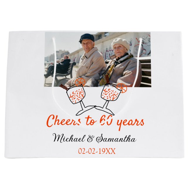 Bolsa De Regalo Grande Orange cheers to 60 years anniversary wedding  (Anverso)