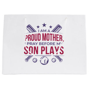 Bolsa De Regalo Grande Orgullosa Madre De Béisbol Que Rezo Antes De Jugar