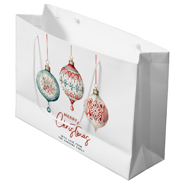 Bolsa De Regalo Grande Ornamentos de estilo nórdico moderno Feliz Navidad (Angulo Anverso)