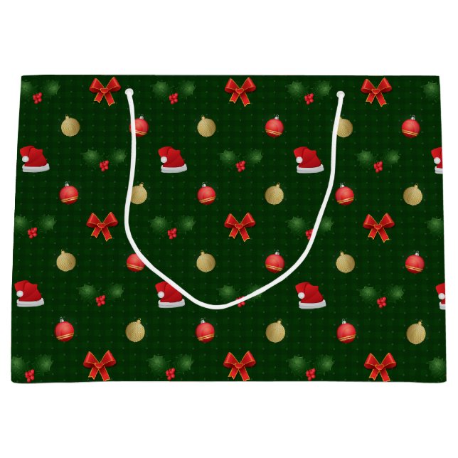 Bolsa De Regalo Grande Ornamentos de Navidad de Gingham (Anverso)