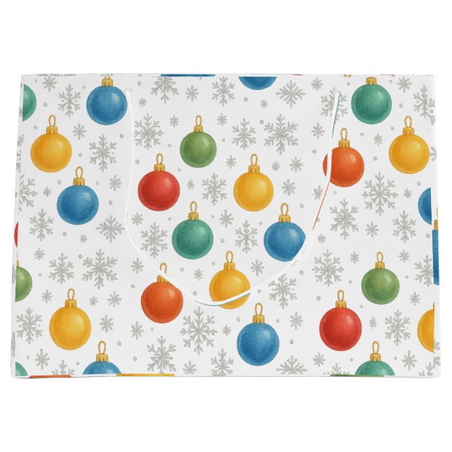 Bolsa De Regalo Grande Ornamentos navideños acuarelas y copos de nieve - (Anverso)