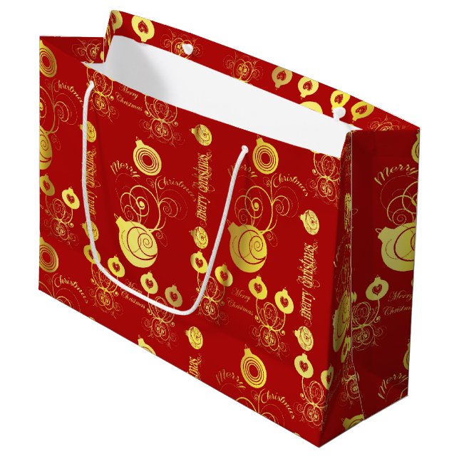 Bolsa De Regalo Grande Ornamentos rojos y dorados (Angulo Anverso)