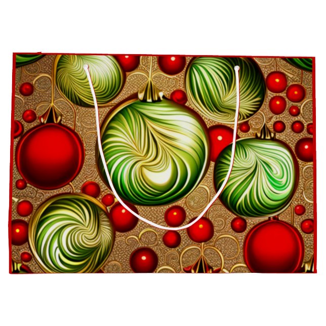 Bolsa De Regalo Grande Ornamentos rojos y verdes (Reverso)