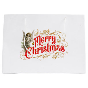 Bolsa De Regalo Grande Ornate Angel-Merry Christmas-Retro