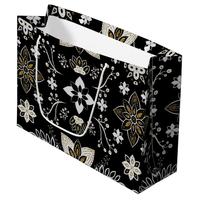 Bolsa De Regalo Grande Ornate black and white floral pattern  (Angulo Anverso)
