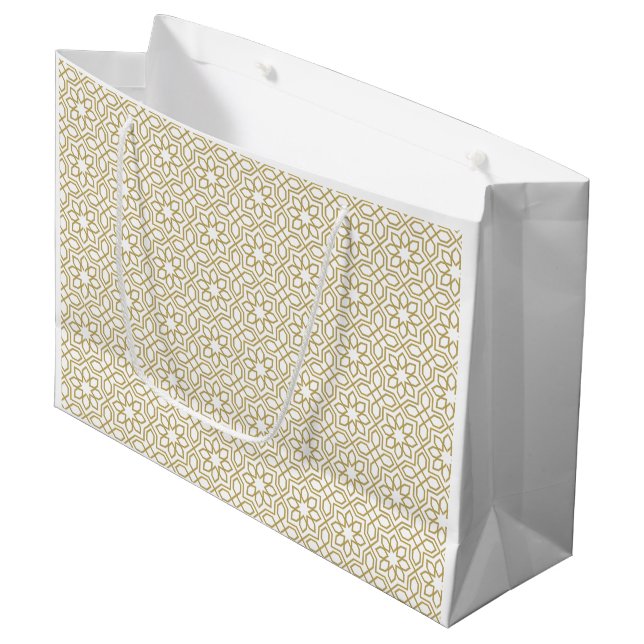 Bolsa De Regalo Grande Oro Amarillo Geométrico Blanco (Angulo Anverso)