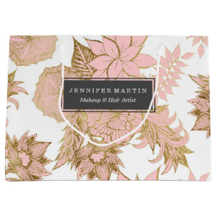 Bolsa De Regalo Grande Oro blanco rosado moderno femenino de Rubor floral