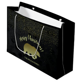Bolsa De Regalo Grande Oro de Navidad y cielo nocturno negro y oso dorado