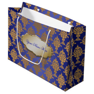 Bolsa De Regalo Grande Oro del damasco en etiqueta del azul real