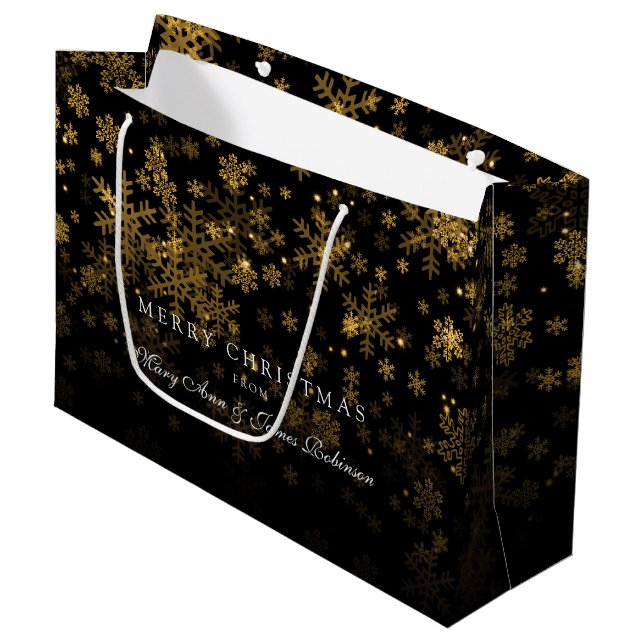 Bolsa De Regalo Grande Oro elegante de la chispa de las Felices Navidad (Angulo Anverso)