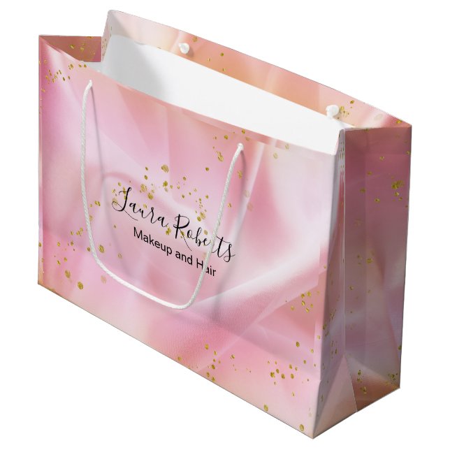 Bolsa De Regalo Grande Oro femenino y Purpurina rosa (Angulo Anverso)