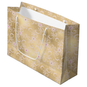 Bolsa De Regalo Grande Oro Glam Precioso Rosa Encaje Floral Ducha Nupcial