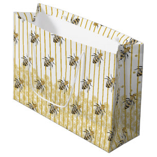 Bolsa De Regalo Grande Oro moderno y colmena negra de la abeja de la miel