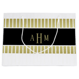 Bolsa De Regalo Grande Oro Negro Raya de Monograma Blanco