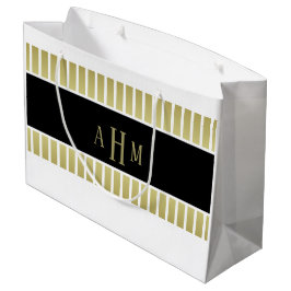 Bolsa De Regalo Grande Oro Negro Raya de Monograma Blanco