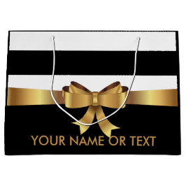 Bolsa De Regalo Grande Oro personalizado, Black Bold Strips Golden BOW