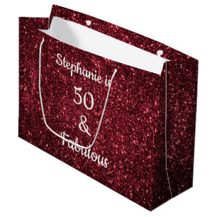 Bolsa De Regalo Grande Oro Purpurinoso Borgoña Rojo Fabulous 50 cumpleaño