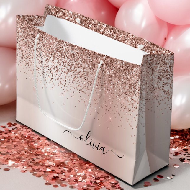 Bolsa De Regalo Grande Oro Rosa - Monograma de Nombre con Brillo Rosa Cla (Subido por el creador)