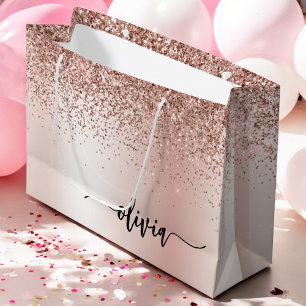 Bolsa De Regalo Grande Oro Rosa - Nombre Metalizado del monograma del Pur