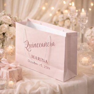 Bolsa De Regalo Grande Oro rosa nombre script Quinceañera