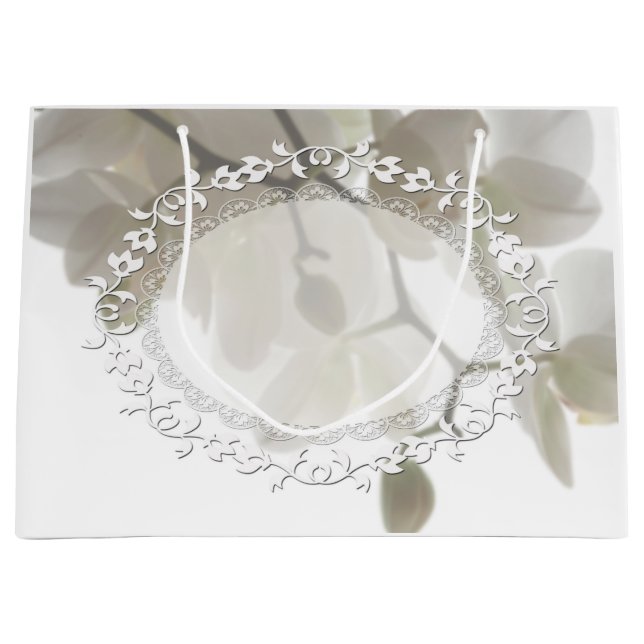 Bolsa De Regalo Grande Orquídeas blancas mullidas (Anverso)