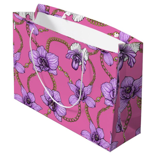 Bolsa De Regalo Grande orquídeas y cadenas, violetas y rosas (Angulo reverso)