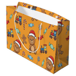 Bolsa De Regalo Grande Osito de peluche y tren de juguete navideños lindo