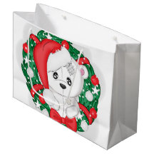 Oso blanco lindo en corona de Navidad