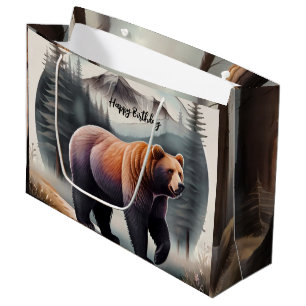 Bolsa De Regalo Grande Oso de acuarela marrón rústico