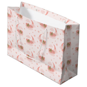 Bolsa De Regalo Grande Oso De Bebé Dormido Rosado En Las Nubes De La Luna