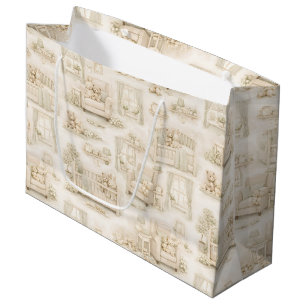 Bolsa De Regalo Grande Oso de guardería neutral beige patrón de habitació
